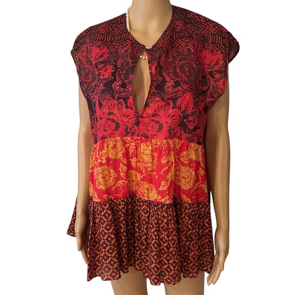 Free People Women’s Size Small? Gotta Have You Red Breezy Western Boho Tunic Top - Picture 2 of 10
